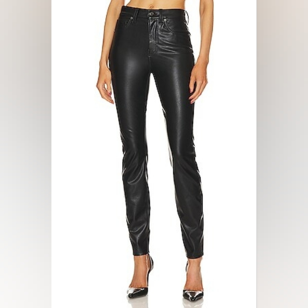 Veronica Beard DEBBIE Faux Leather Ankle Slim Skinny Black Jeans In 28